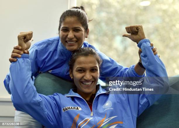 Indian Hockey Team Captain Rani Rampal and player Navneet Kaur during an exclusive interview with Hindustan Times after winning the final of the...