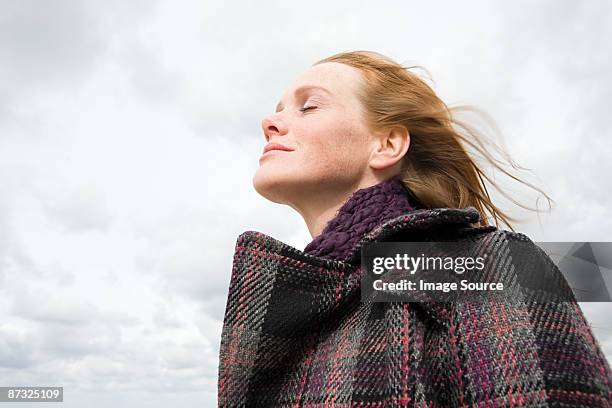 serene woman - inhaling bildbanksfoton och bilder