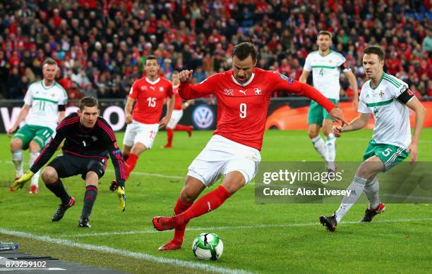 Haris Seferovic of Switzerland in action during the FIFA 2018 World Cup Qualifier Play-Off: Second Leg between Switzerland and Northern Ireland at...