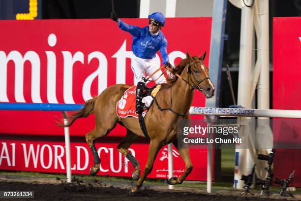 Jockey Silvestre De Sousa riding African Story wins the Dubai World Cup at the Meydan racecourse on March 29, 2014 in Dubai, United Arab Emirates.