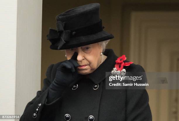 Queen Elizabeth II during the annual Remembrance Sunday Service at The Cenotaph on November 12, 2017 in London, England.