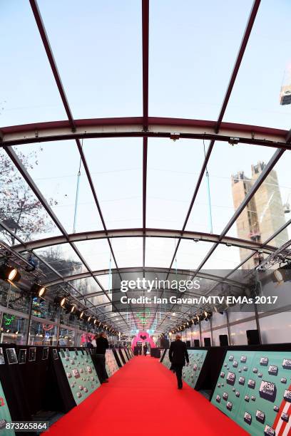 General view of the red carpet ahead of the MTV EMAs 2017 on November 12, 2017 in London, England. The MTV EMAs 2017 is held at The SSE Arena,...