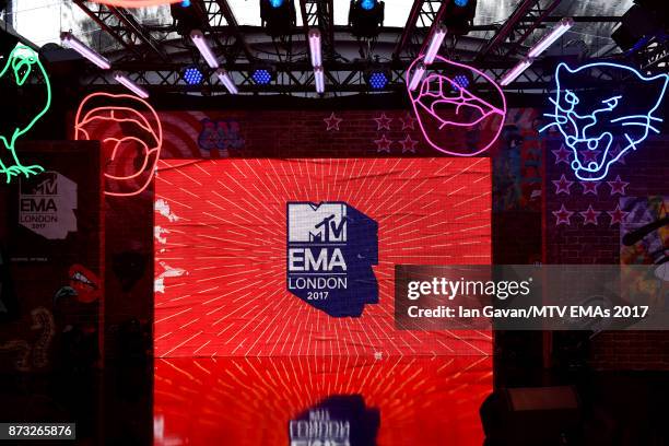 General view of the red carpet ahead of the MTV EMAs 2017 on November 12, 2017 in London, England. The MTV EMAs 2017 is held at The SSE Arena,...