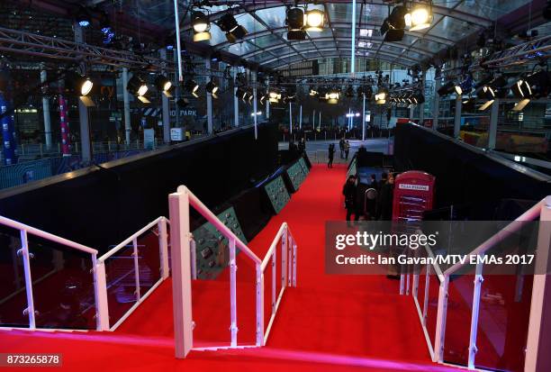 General view of the red carpet ahead of the MTV EMAs 2017 on November 12, 2017 in London, England. The MTV EMAs 2017 is held at The SSE Arena,...