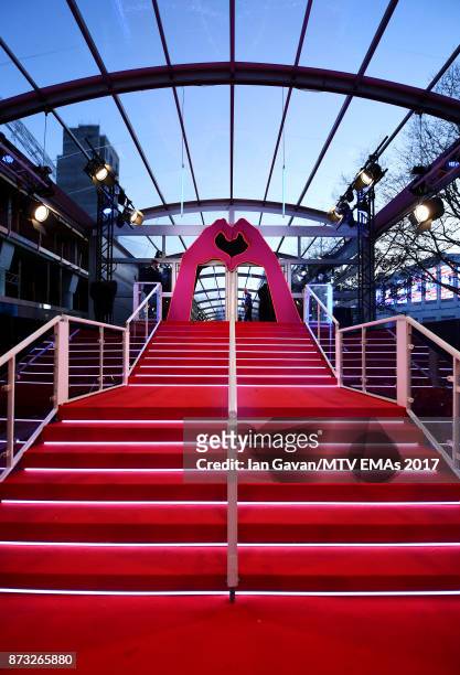 General view of the red carpet ahead of the MTV EMAs 2017 on November 12, 2017 in London, England. The MTV EMAs 2017 is held at The SSE Arena,...