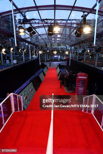 General view of the red carpet ahead of the MTV EMAs 2017 on November 12, 2017 in London, England. The MTV EMAs 2017 is held at The SSE Arena,...