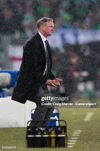 Northern Ireland's Manager Michael O'Neill reacts during the FIFA 2018 World Cup Qualifier Play-Off: Second Leg between Switzerland and Northern...