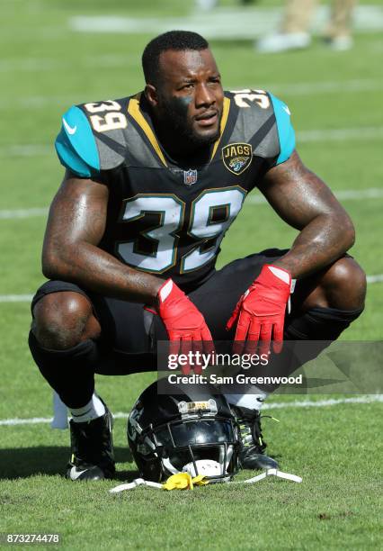 Tashaun Gipson of the Jacksonville Jaguars waits on the field prior to the start of their game against the Los Angeles Chargers at EverBank Field on...