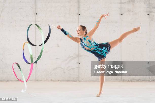 rainbow is my rhythm - rhythmic gymnastics stock pictures, royalty-free photos & images