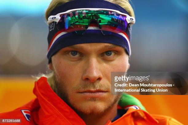 Koen Verweij of the Netherlands gets ready to compete in the Mens 1000m race on day three during the ISU World Cup Speed Skating held at Thialf on...