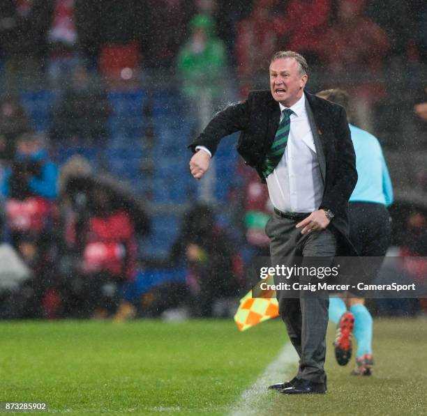 Northern Ireland's Manager Michael O'Neill reacts during the FIFA 2018 World Cup Qualifier Play-Off: Second Leg between Switzerland and Northern...