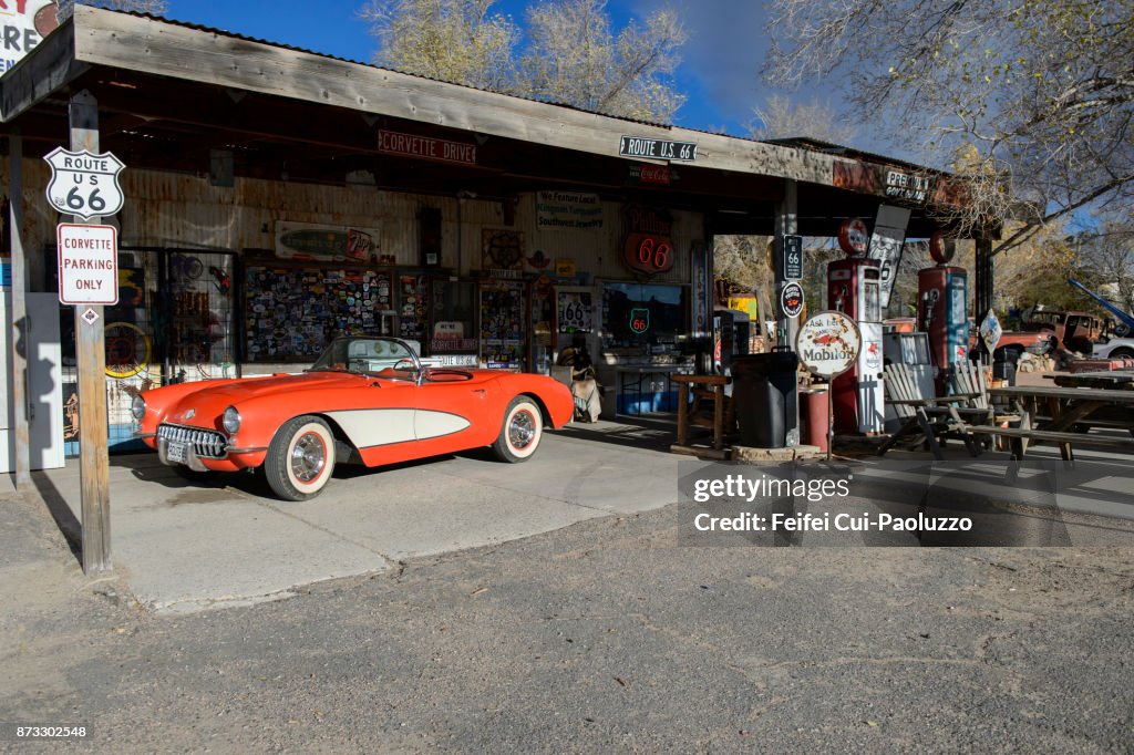 Red vintage car in Hackberry, Arizona, USA