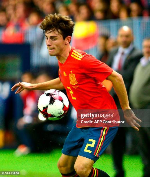 Spain's defender Alvaro Odriozola controls the ball during the international friendly football match Spain against Costa Rica at La Rosaleda stadium...