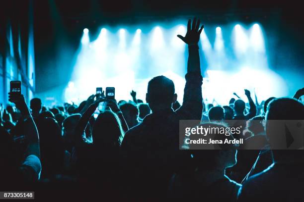 heavy metal concert crowd silhouette - many hands in air stock pictures, royalty-free photos & images
