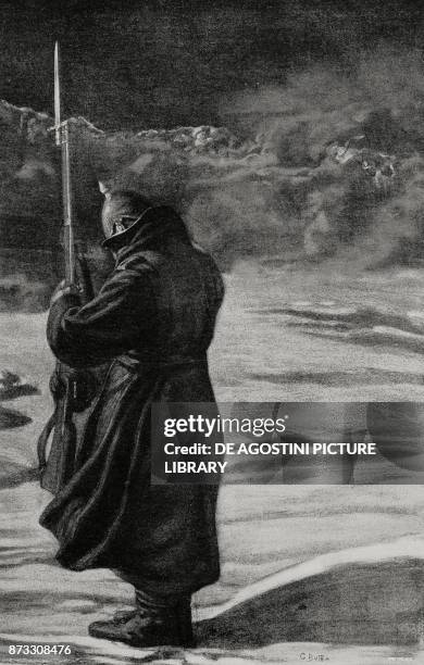 The Germans fallen in the Battle of Verdun, World War I, drawing from L'Illustrazione Italiana, Year XLIII, No 12, March 1916.