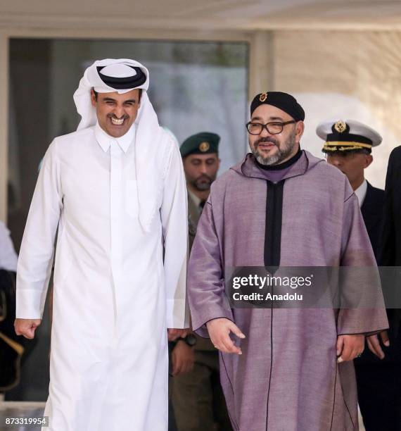 King of Morocco Mohammed VI is welcomed by Emir of Qatar Sheikh Tamim bin Hamad Al Thani with an official ceremony during his official visit in Doha,...