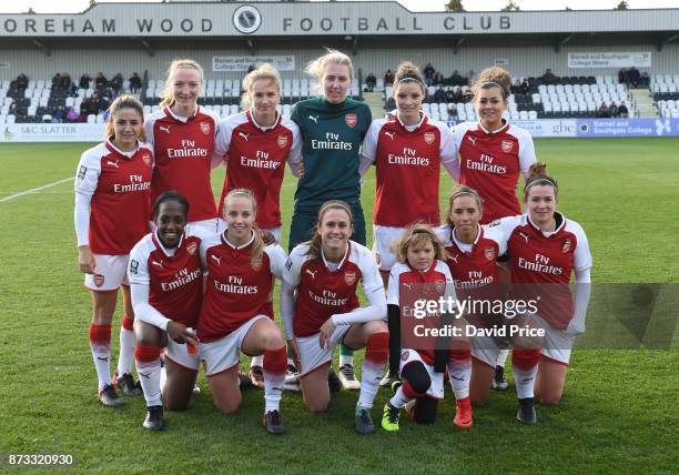 The Arsenal team before the WSL match between Arsenal Women and Sunderland on November 12, 2017 in Borehamwood, United Kingdom.