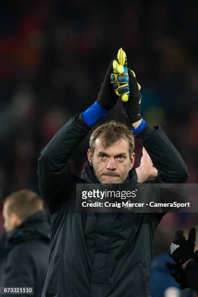 Northern Ireland's Roy Carroll applauds the fans at the final whistle during the FIFA 2018 World Cup Qualifier Play-Off: Second Leg between...