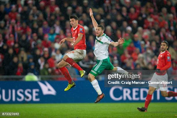 Northern Ireland's Conor Washington watches after an effort on goal during the FIFA 2018 World Cup Qualifier Play-Off: Second Leg between Switzerland...