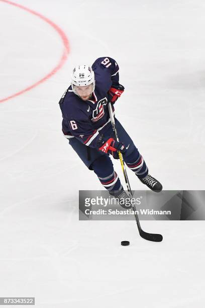 Sean Backman of USA in action during the Deutschland Cup 2017 match between Germany and USA at Curt-Frenzel-Stadion on November 12, 2017 in Augsburg,...