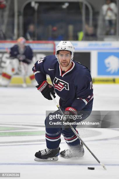 Jim Slater of USA in action during the Deutschland Cup 2017 match between Germany and USA at Curt-Frenzel-Stadion on November 12, 2017 in Augsburg,...