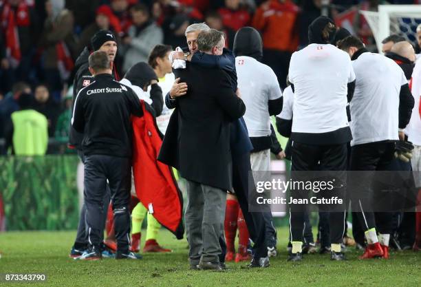 Coach of Switzerland Vladimir Petkovic greets coach of Northern Ireland Michael O'Neill following the FIFA 2018 World Cup Qualifier Play-Off: Second...