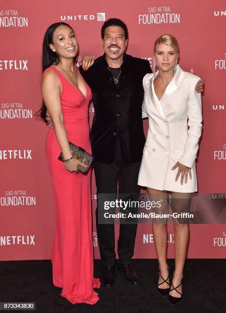 Lisa Parigi, singer Lionel Richie and daughter Sofia Richie arrive at SAG-AFTRA Foundation Patron of the Artists Awards 2017 on November 9, 2017 in...