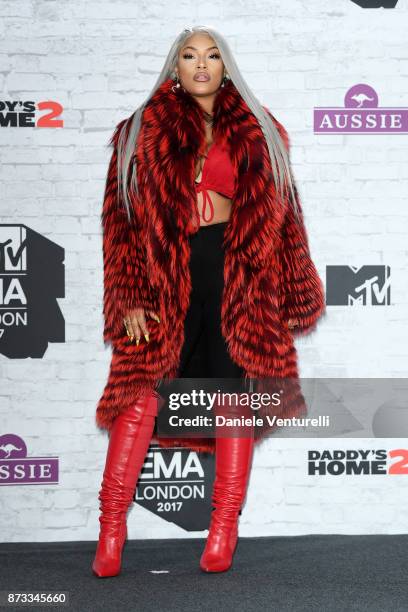 Stefflon Don poses in the Winners Room during the MTV EMAs 2017 held at The SSE Arena, Wembley on November 12, 2017 in London, England.