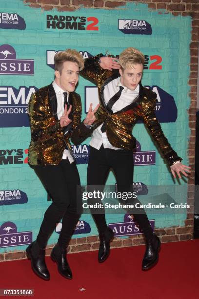 Irish duo John and Edward Grimes, AKA Jedward attend the MTV EMAs 2017 at The SSE Arena, Wembley on November 12, 2017 in London, England.