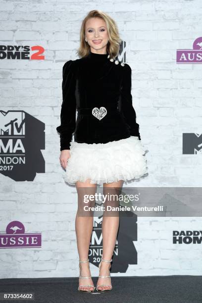 Zara Larsson poses in the winner's room during the MTV EMAs 2017 held at The SSE Arena, Wembley on November 12, 2017 in London, England.