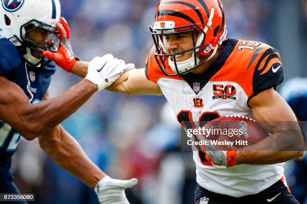 Wide Receiver Alex Erickson of the Cincinnati Bengals carries the ball against the Tennessee Titans at Nissan Stadium on November 12, 2017 in...