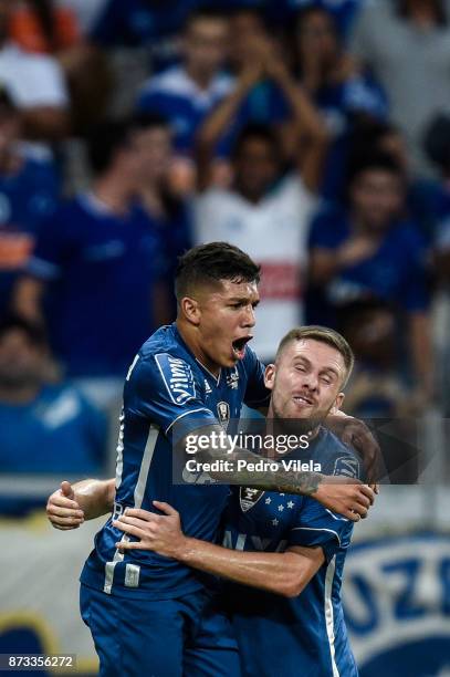 Lucas Romero and Ezequiel of Cruzeiro celebrates a scored goal against Fluminense during a match between Cruzeiro and Fluminense as part of...