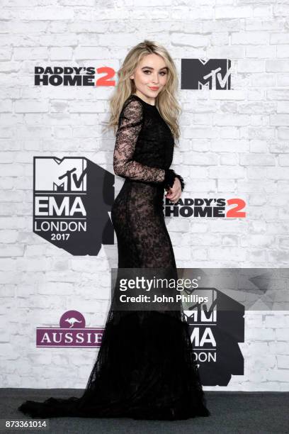 Sabrina Carpenter poses in the winner's room during the MTV EMAs 2017 held at The SSE Arena, Wembley on November 12, 2017 in London, England.
