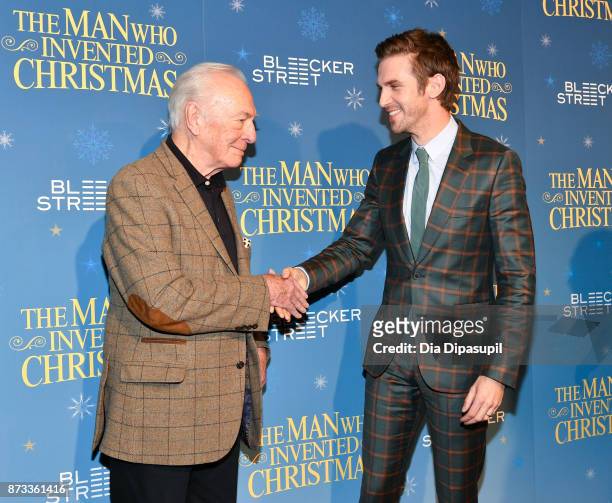 Christopher Plummer and Dan Stevens attend "The Man Who Invented Christmas" New York screening at Florence Gould Hall on November 12, 2017 in New...