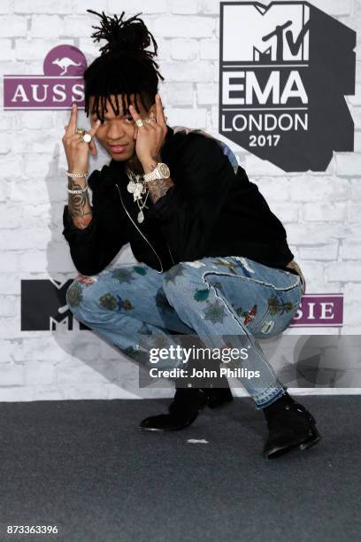 Hip-Hop artist Swae Lee poses in the Winners Room during the MTV EMAs 2017 held at The SSE Arena, Wembley on November 12, 2017 in London, England.