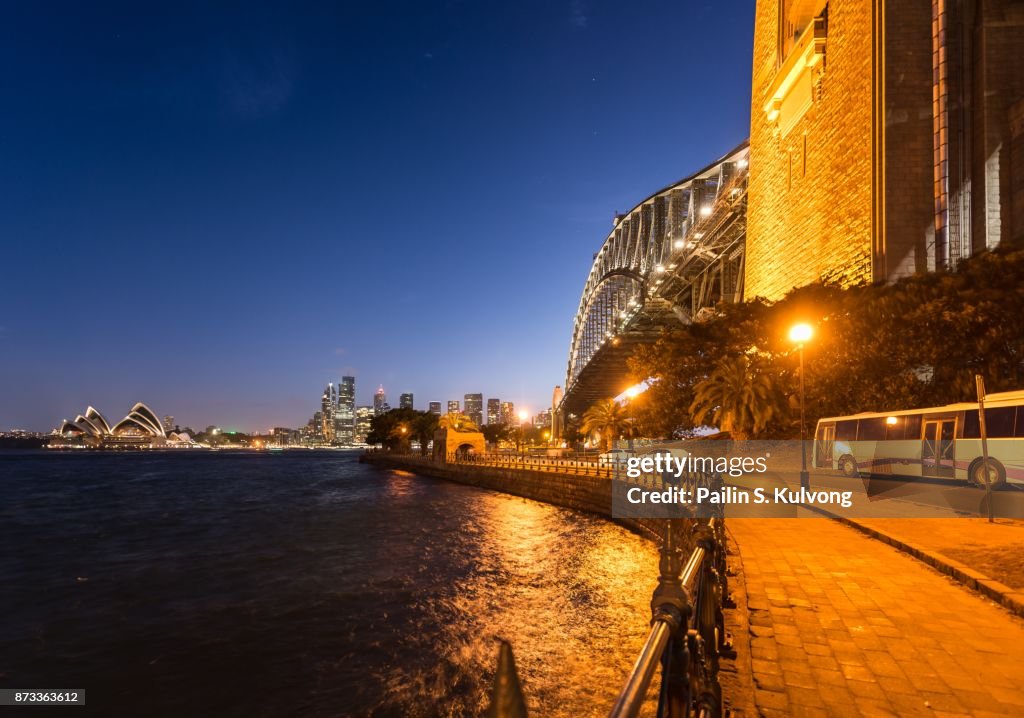 Sydney Opera House and Harbour Bridge at Milson Point, Kirribilli, New South Wales, Australia