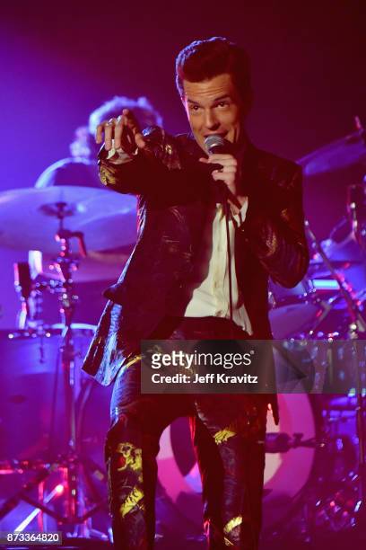 Brandon Flowers of The Killers performs on stage during the MTV EMAs 2017 held at The SSE Arena, Wembley on November 12, 2017 in London, England.
