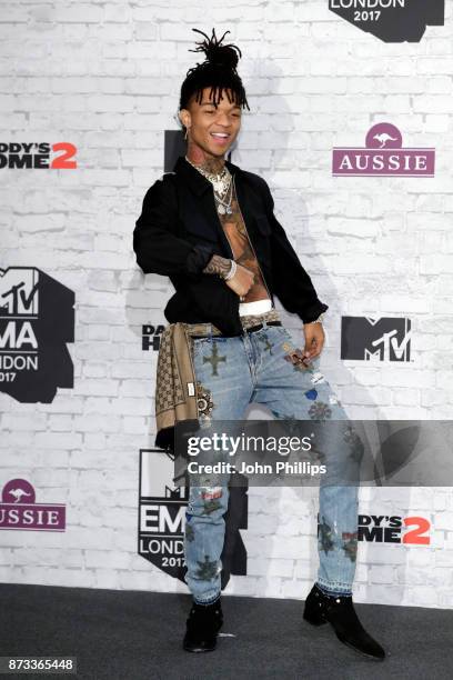 Hip-Hop artist Swae Lee poses in the Winners Room during the MTV EMAs 2017 held at The SSE Arena, Wembley on November 12, 2017 in London, England.