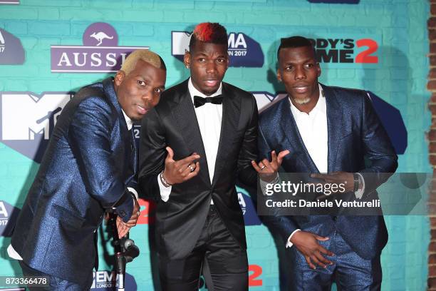 Manchester United's Paul Pogba and his brothers Florentin Pogba and Mathias Pogba attend the MTV EMAs 2017 held at The SSE Arena, Wembley on November...