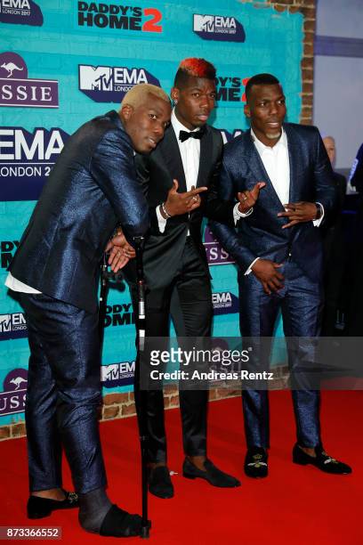 Manchester United's Paul Pogba and his brothers Florentin Pogba and Mathias Pogba attend the MTV EMAs 2017 held at The SSE Arena, Wembley on November...