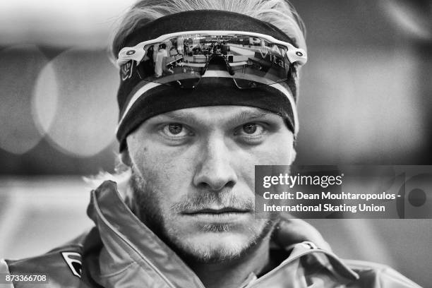 Koen Verweij of the Netherlands gets ready to compete in the Mens 1000m race on day three during the ISU World Cup Speed Skating held at Thialf on...