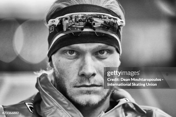 Koen Verweij of the Netherlands gets ready to compete in the Mens 1000m race on day three during the ISU World Cup Speed Skating held at Thialf on...