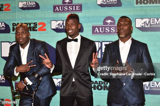 Manchester United's Paul Pogba and his brothers Florentin Pogba and Mathias Pogba attend the MTV EMAs 2017 at The SSE Arena, Wembley on November 12,...