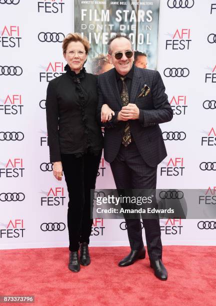Actress Annette Bening and musician Elvis Costello arrive at the AFI FEST 2017 Presented By Audi screening of "Film Stars Don't Die In Liverpool" at...