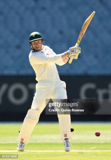 George Bailey of Tasmania bats during day one of the Sheffield Shield match between Victoria and Tasmania at Melbourne Cricket Ground on November 13,...