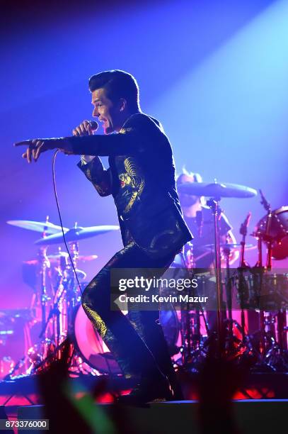 Brandon Flowers of The Killers performs on stage during the MTV EMAs 2017 held at The SSE Arena, Wembley on November 12, 2017 in London, England.