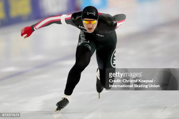 Vincent de Haitre of Canada competes during the men 1000m Division A race on Day Three during the ISU World Cup Speed Skating at the Thialf on...