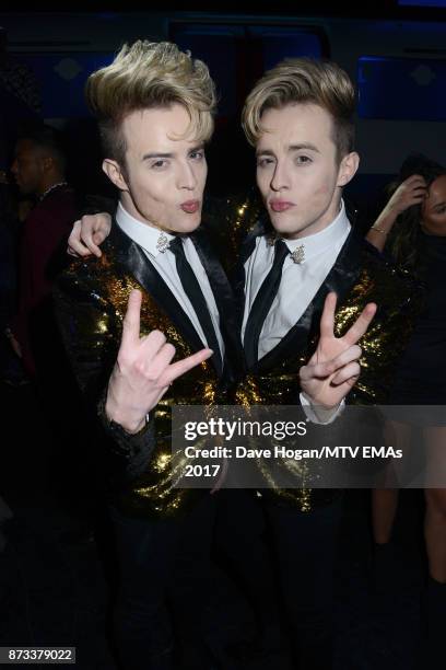 Jedward attend the MTV EMAs 2017 after show party at Fountain Studios on November 12, 2017 in London, England.