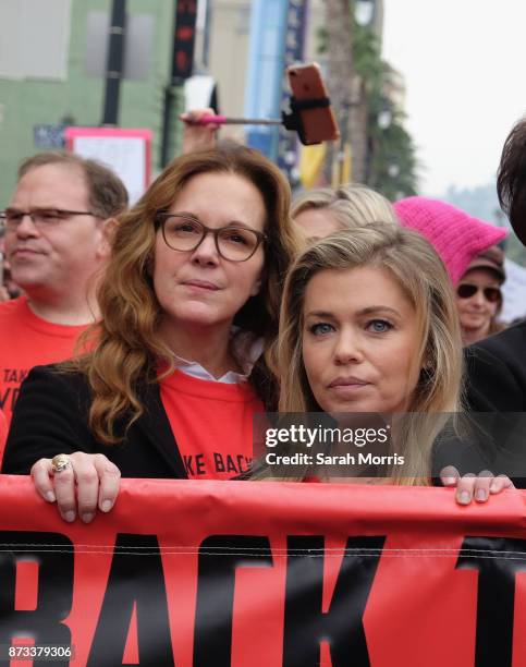 Actress Elizabeth Perkins and journalist Lauren Sivan participate in the Take Back The Workplace March and #MeToo Survivors March & Rally on November...