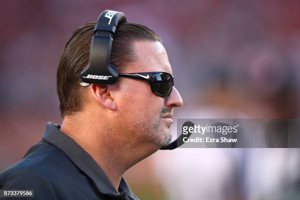 Head coach Ben McAdoo of the New York Giants looks on against the San Francisco 49ers during their NFL game at Levi's Stadium on November 12, 2017 in...